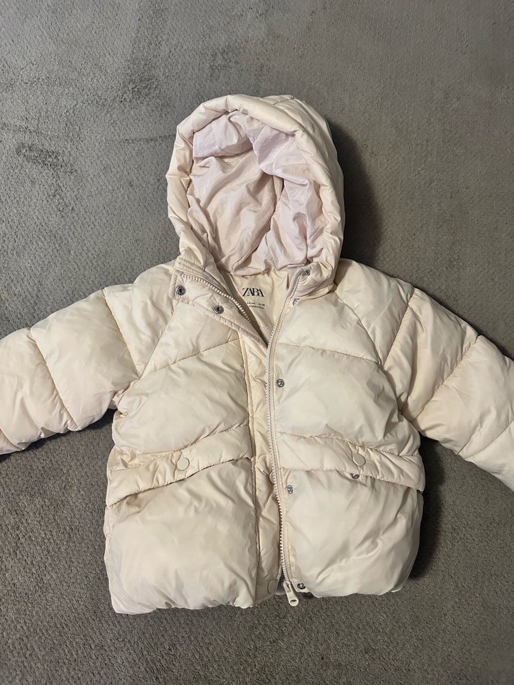 Zara Kids Light Cream Puffer Jacket with Hood